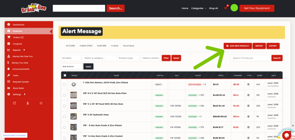 From your seller dashboard>products tab, click the Add New Product button to begin adding your next product. 