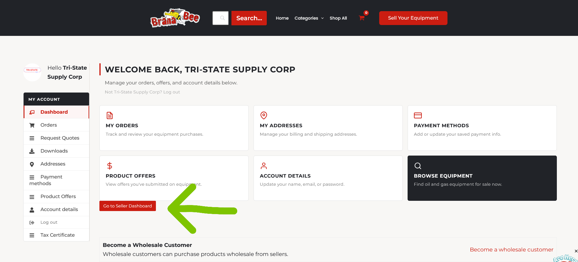 Click 'Go To Seller Dashboard' on the My Account page. 
