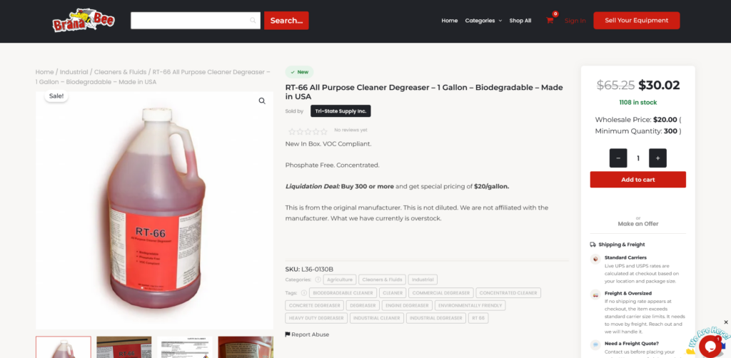 An example of a product that is on wholesale. This was originally $65.25. If you buy 300 units or more, that price drops significantly to 30.02 each. 