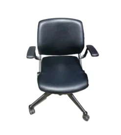 VECTA BLACK LEATHER ROLLING OFFICE CHAIR LOW BACK CONTEMPORARY