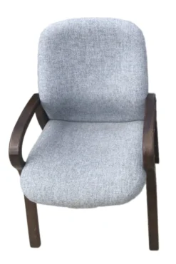 Chromcraft Grey Weave Seat Reception Chair Gray Cloth Rounded Wood Frame
