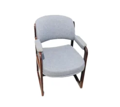 LIGHT GRAY RECEPTION CHAIR WITH WOODEN FRAME AND PADDED ARM RESTS