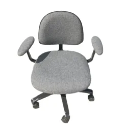 MEDIUM GRAY LOW BACK ROLLING DRAFTING CHAIR WITH PADDED ARM RESTS