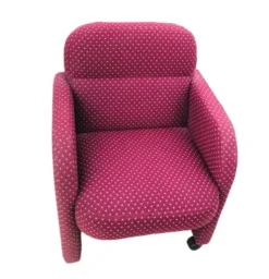 Burgundy Upholstered Dotted Office Chair On Wheels